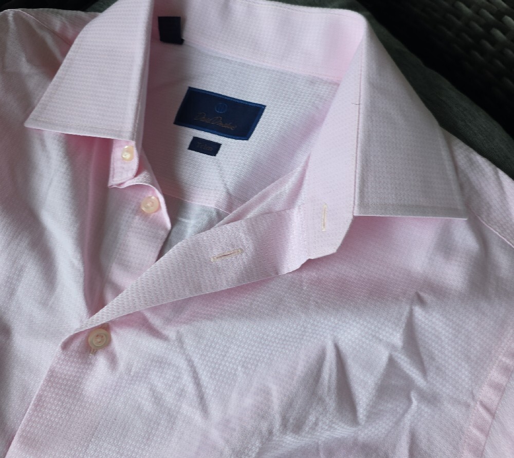 Mens Dress  Pink Trim-fit Shirt David Donahue - Picture 3 of 5